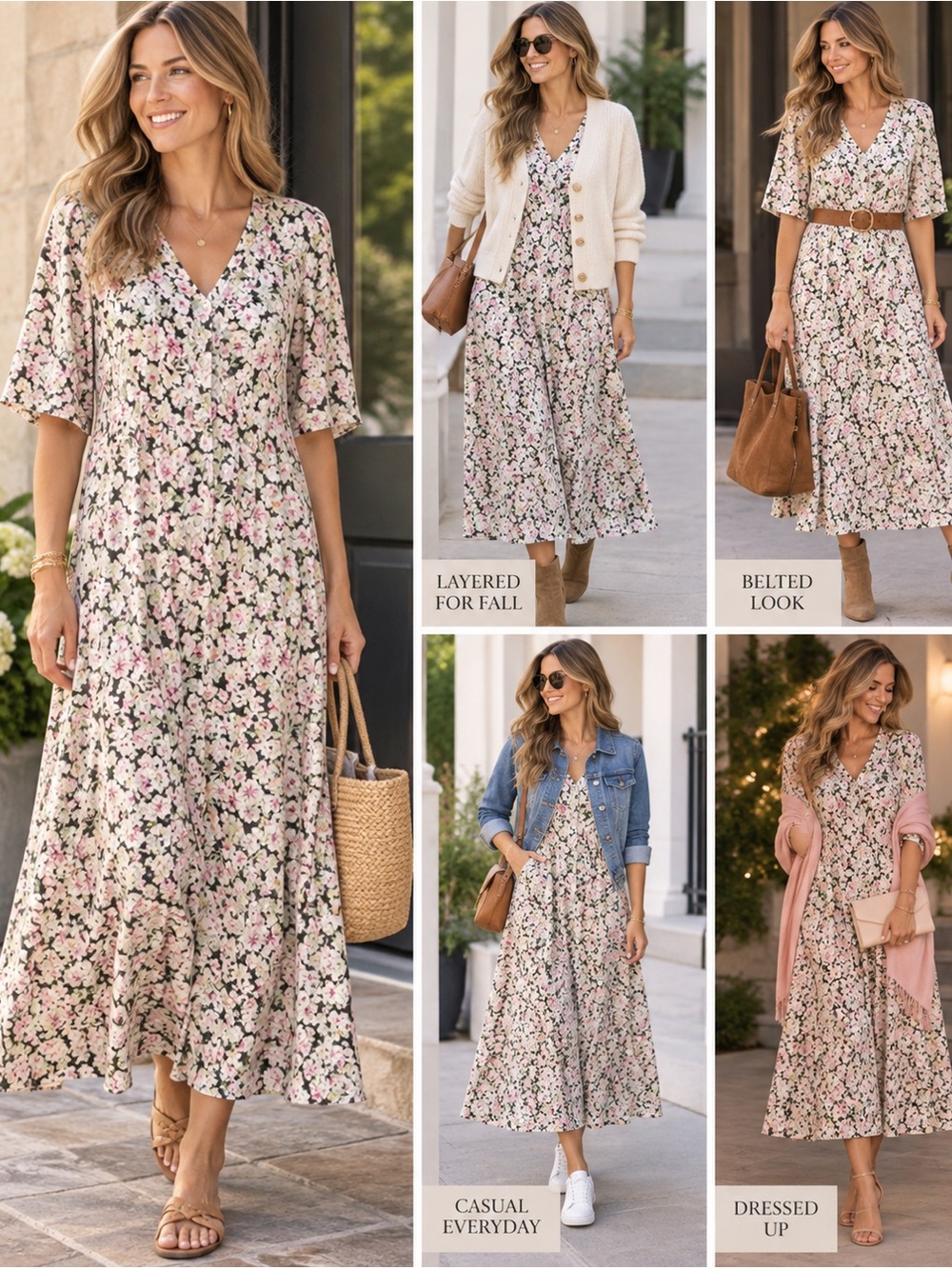 Noracora Ditsy Floral V-Neck Short Sleeve Midi Dress NWT
